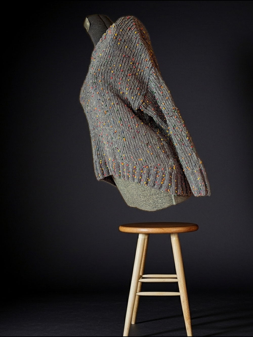 Seven7 Gray Women'Crewneck Hi-lo Sweater with Multicolor Textured Speckle Size M
